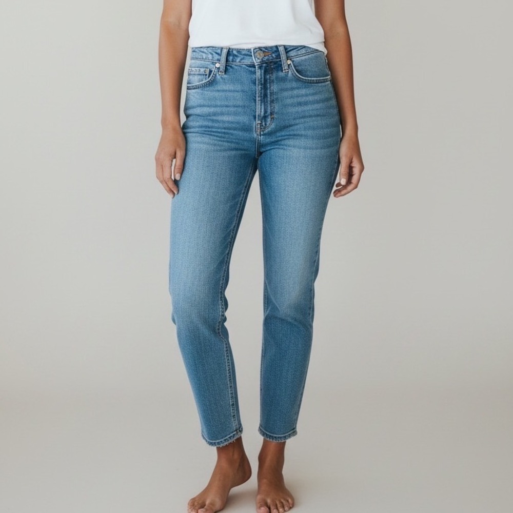 Banana Republic Premium Denim Blue Slim Jeans Raw Hem 31 Long Medium Wash Basic